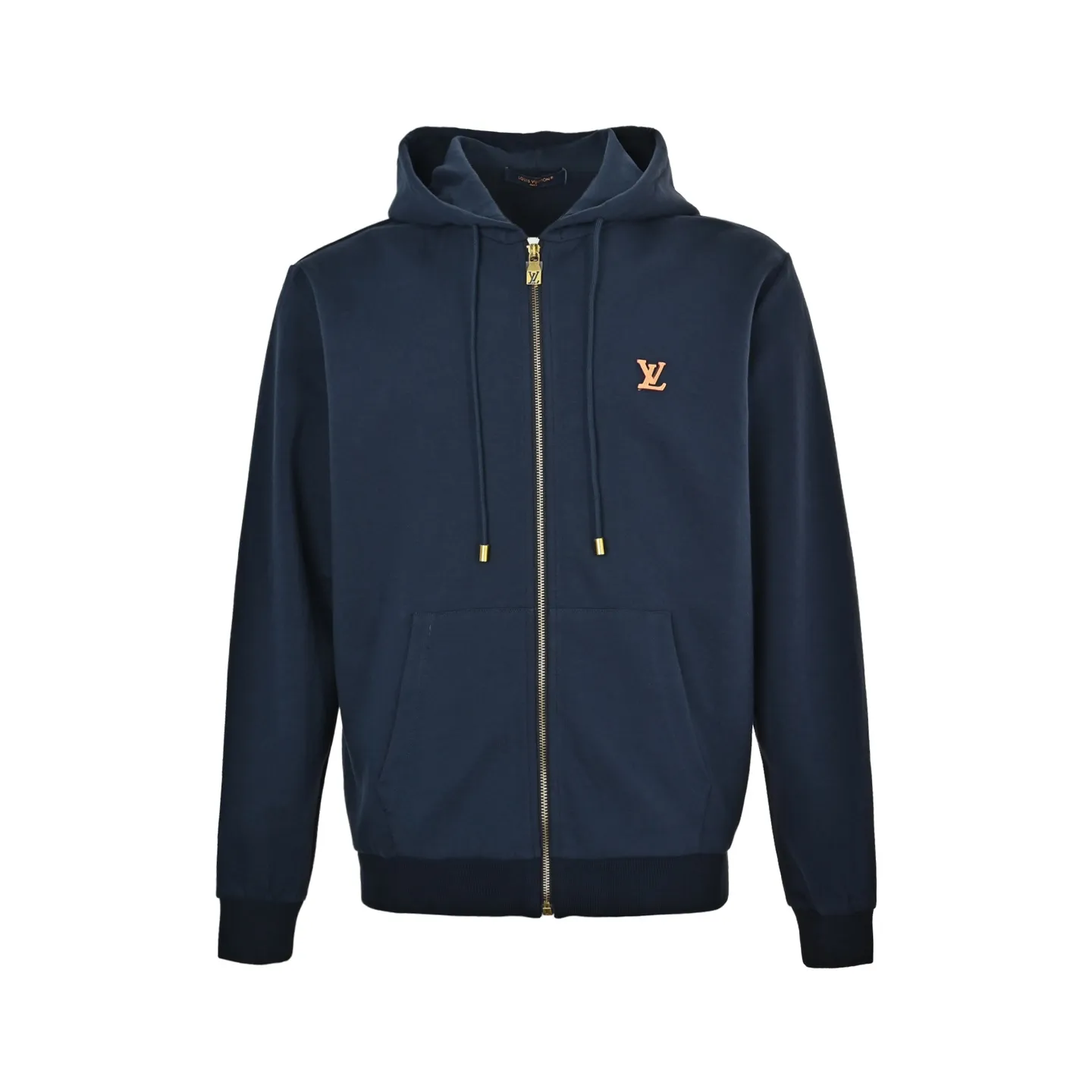 Louis Vuitton/Louis Vuitton leather logo zipper hooded sweatshirt